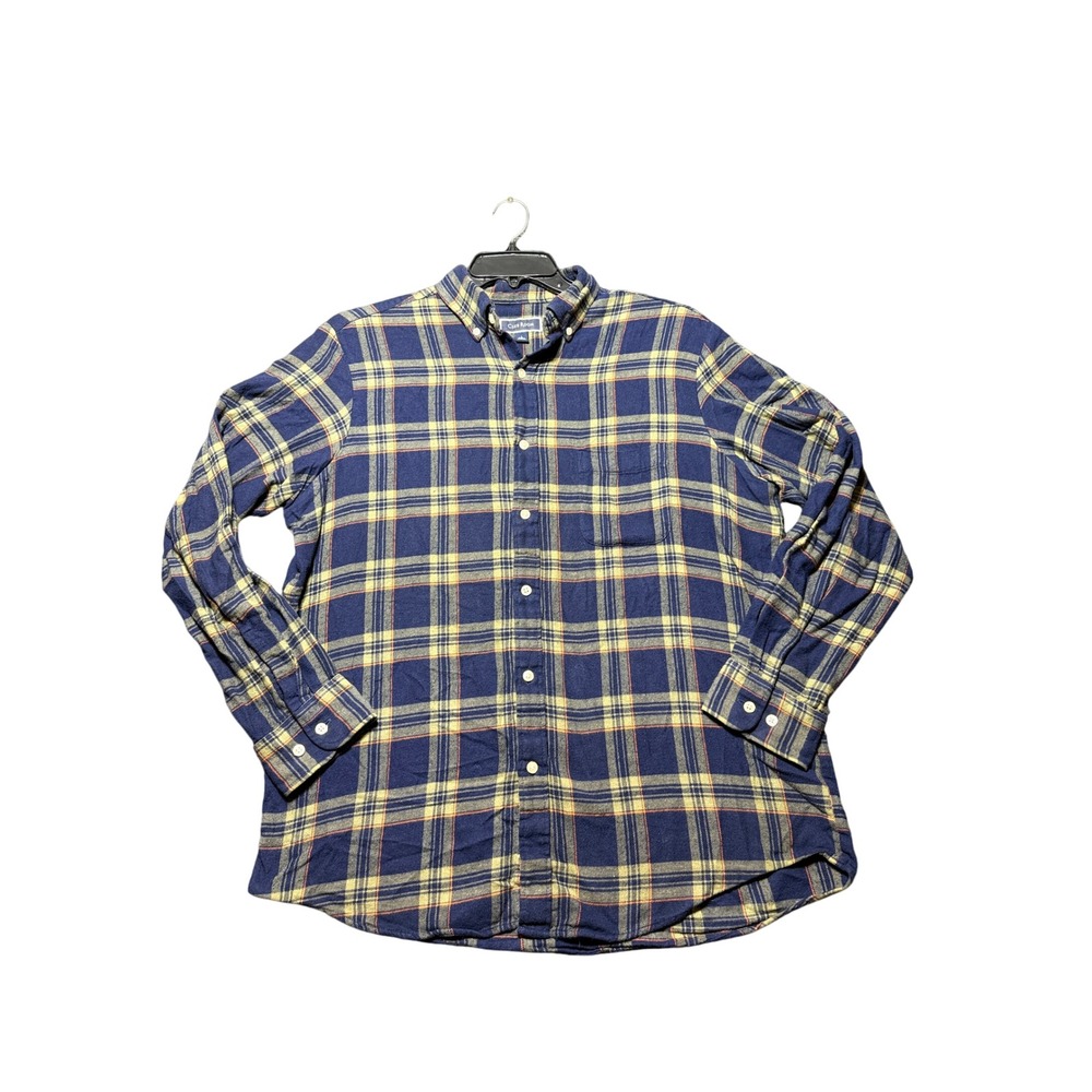 Club Room Flannel Shirt Mens L Blue Plaid Excellent Cotton Long Sleeve Button Up